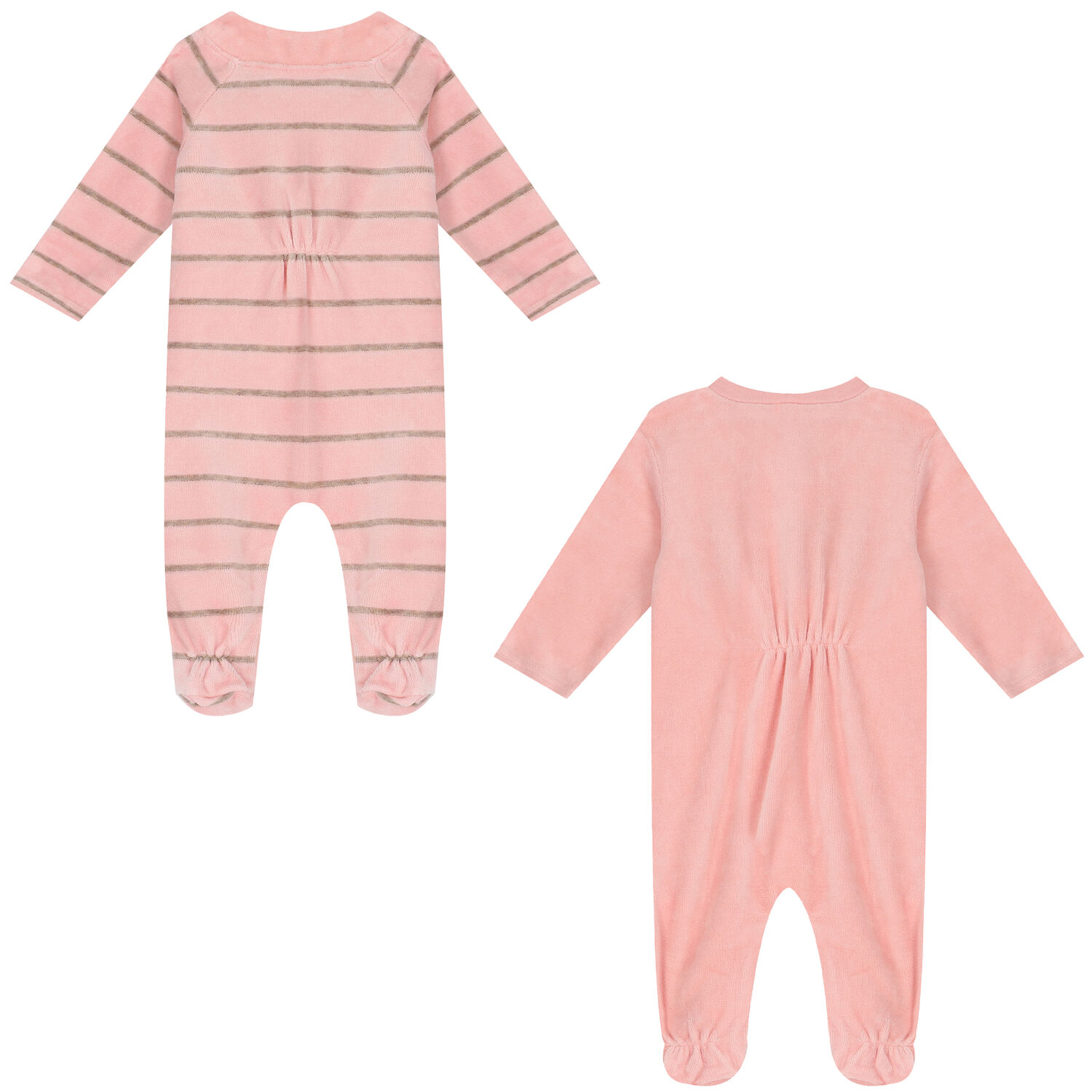 Baby Girls Pink Velour Babygrows (2 Pack), 1, hi-res